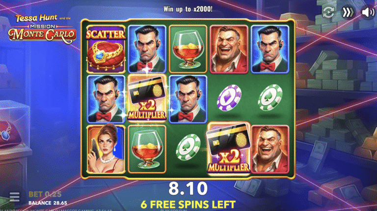 Tessa Hunt and the Mission Monte Carlo slot gameplay screenshot