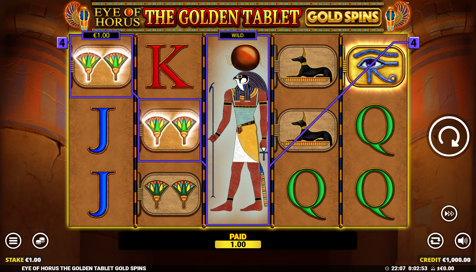 Eye of Horus The Golden Tablet Gold Spins Online Video Slot
