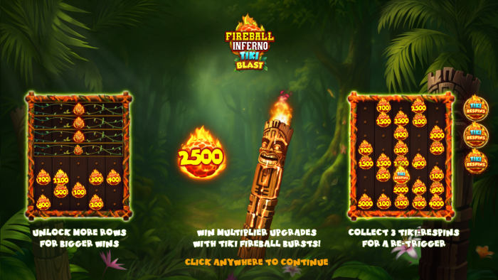 Fireball Inferno Tiki Blast online slot gameplay screenshot