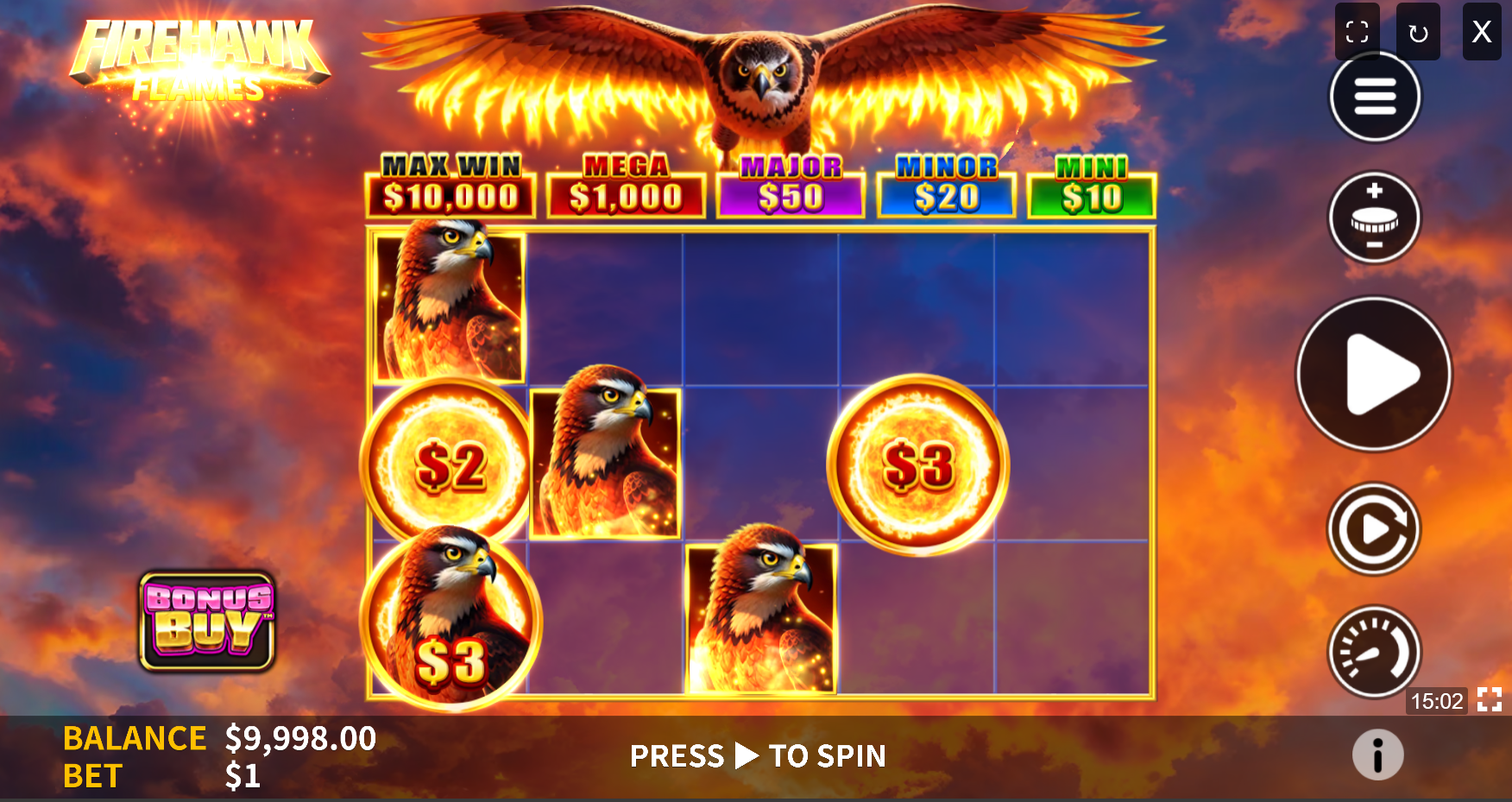 Firehawk Flames Online Video Slot gameplay screenshot
