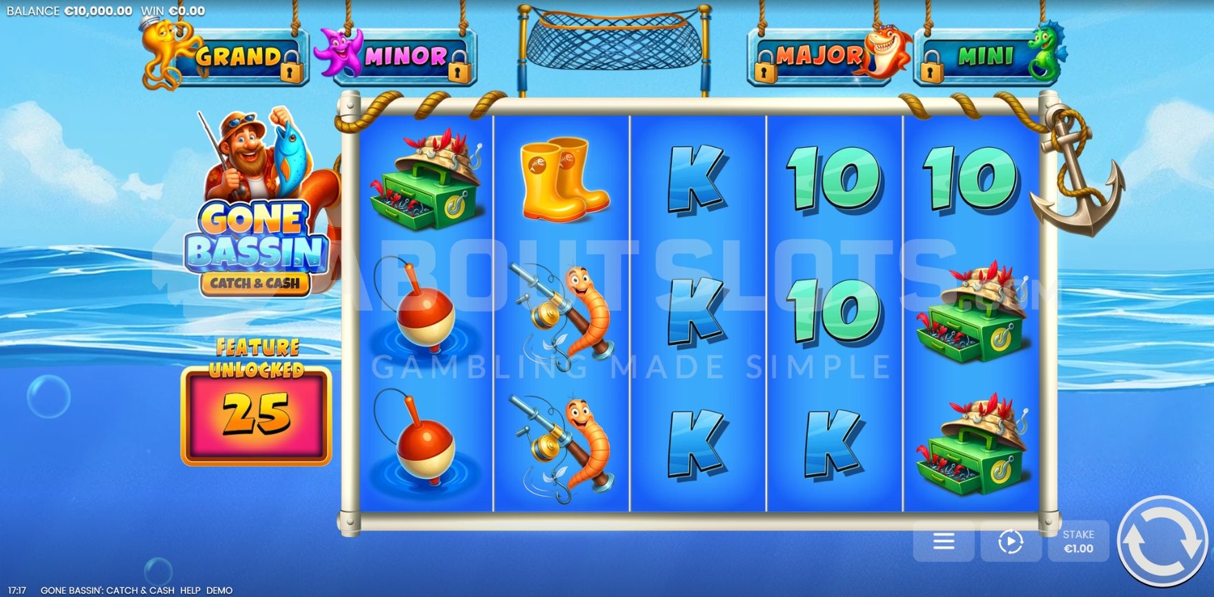Gone Bassin Catch and Cash slot gameplay screenshot