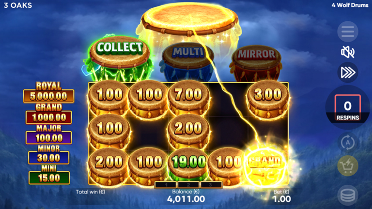 4 Wolf Drums slot gameplay screenshot