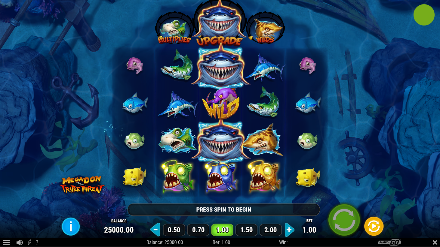Megadon Triple Threat Play’n GO slot gameplay screenshot