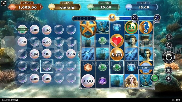 Mermaids Millions Cashingo online slot gameplay screenshot showing the reels and Cashingo grid