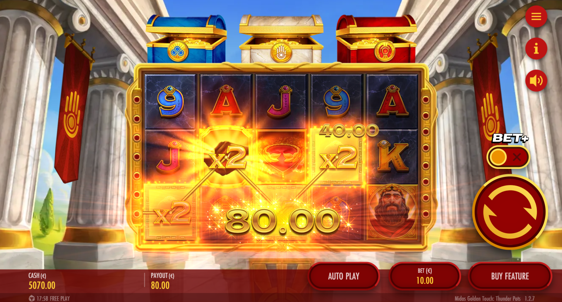 Midas Golden Touch Thunder Pots Online Video Slot gameplay screenshot