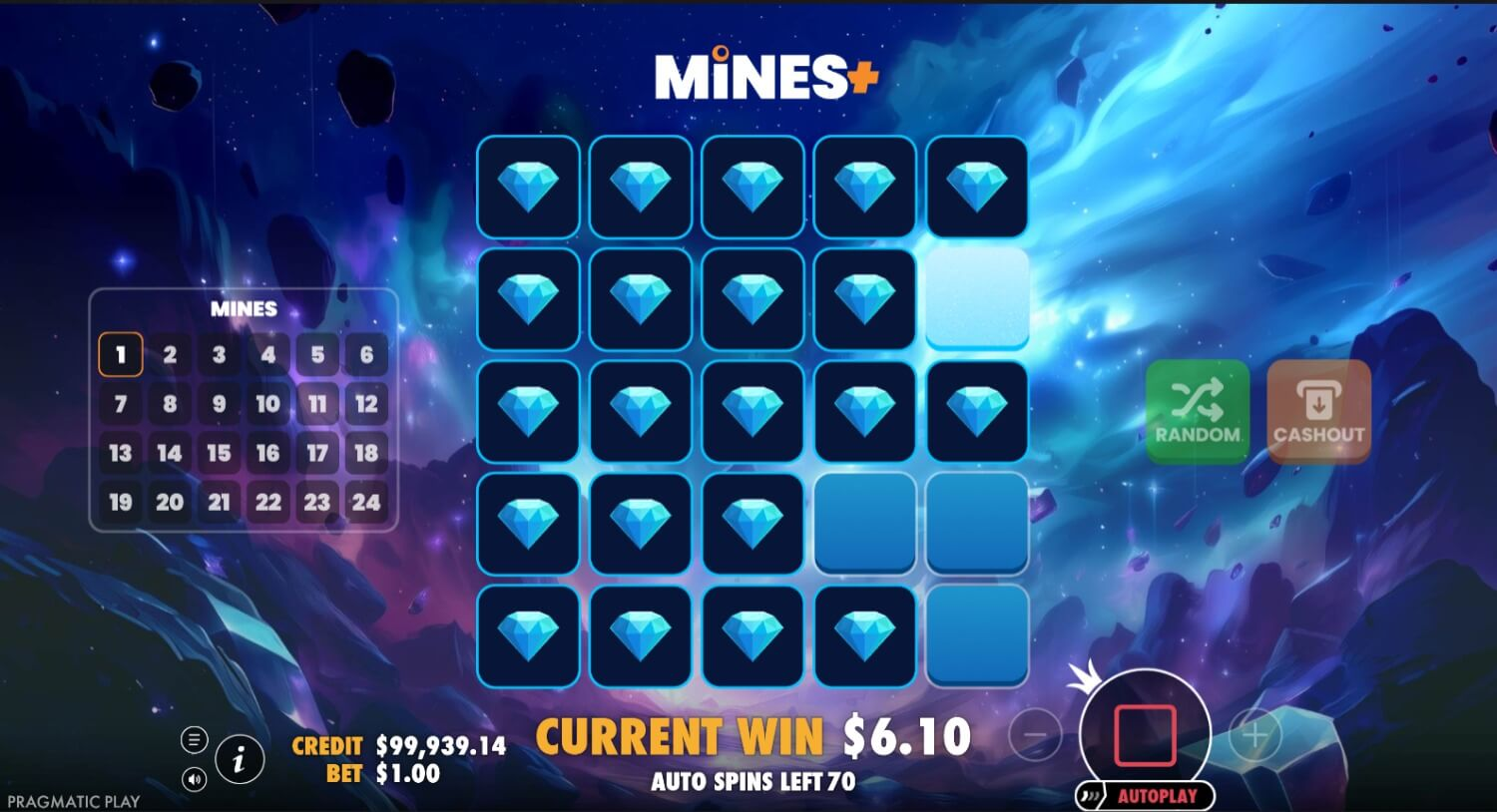 Mines+ casino game gameplay screenshot