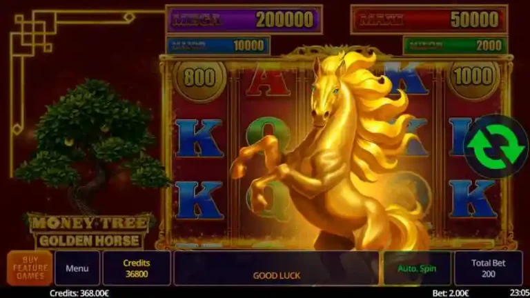Money Tree Golden Horse online slot gameplay screenshot showing the reels and Golden Horse feature