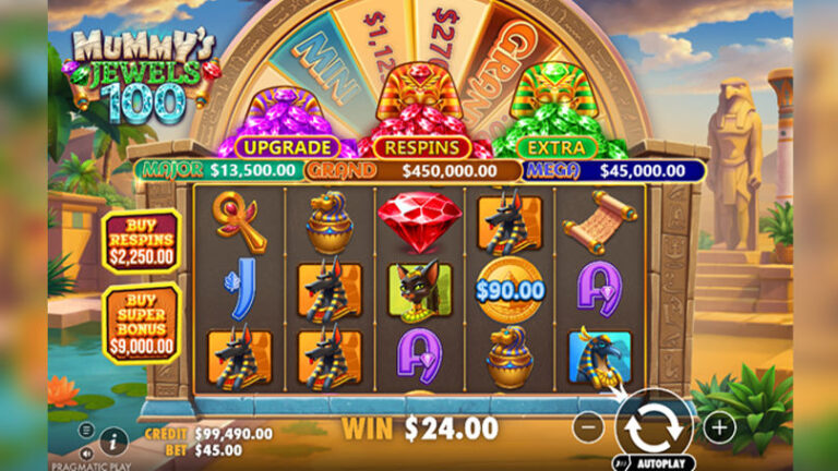 Mummy's Jewels 100 Online Video Slot gameplay screenshot