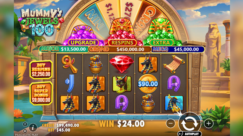 Mummy's Jewels 100 Online Video Slot gameplay screenshot
