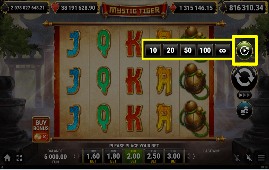 Mystic Tiger Online Video Slot gameplay screenshot