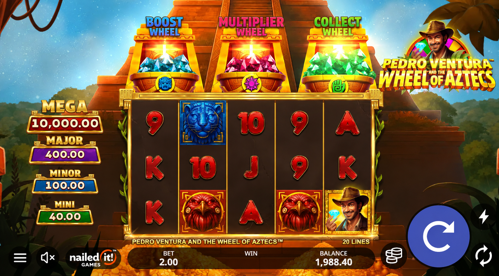 Pedro Ventura and the Wheel of Aztecs slot gameplay screenshot