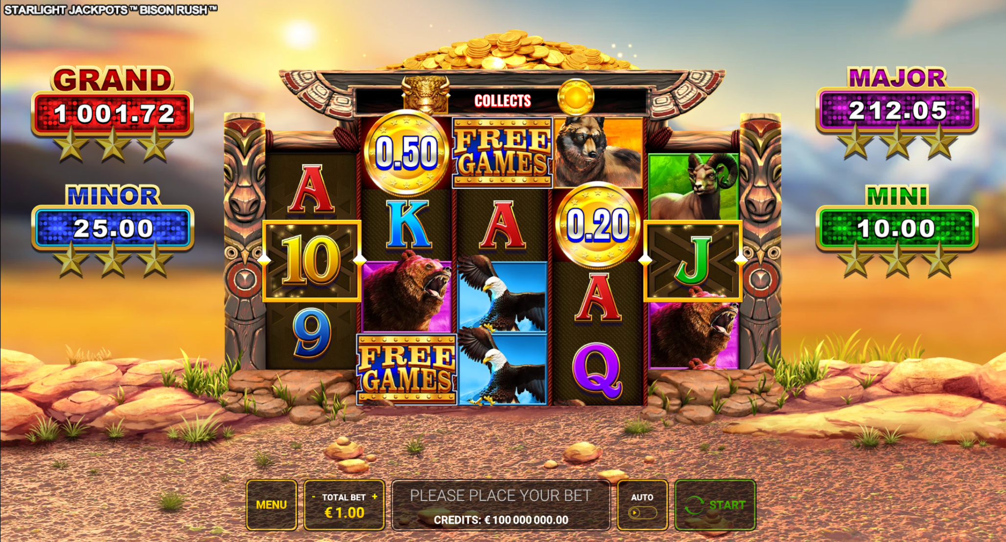 Starlight Jackpots Bison Rush Online Video Slot gameplay screenshot