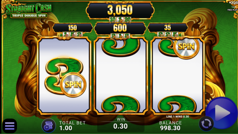 Straight Cash Triple Double Spin AGS slot gameplay screenshot