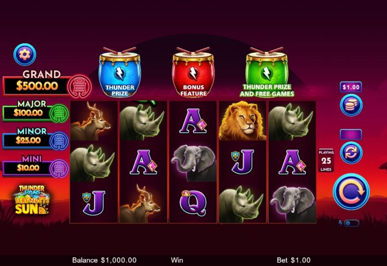 Thunder Drums Serengeti Sun online slot gameplay screenshot