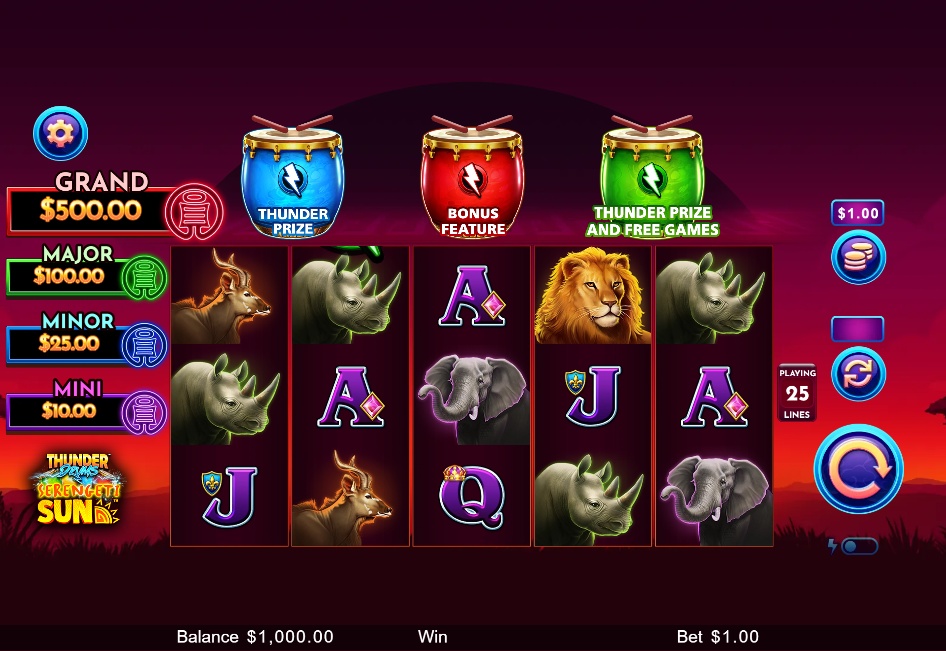Thunder Drums Serengeti Sun online slot gameplay screenshot