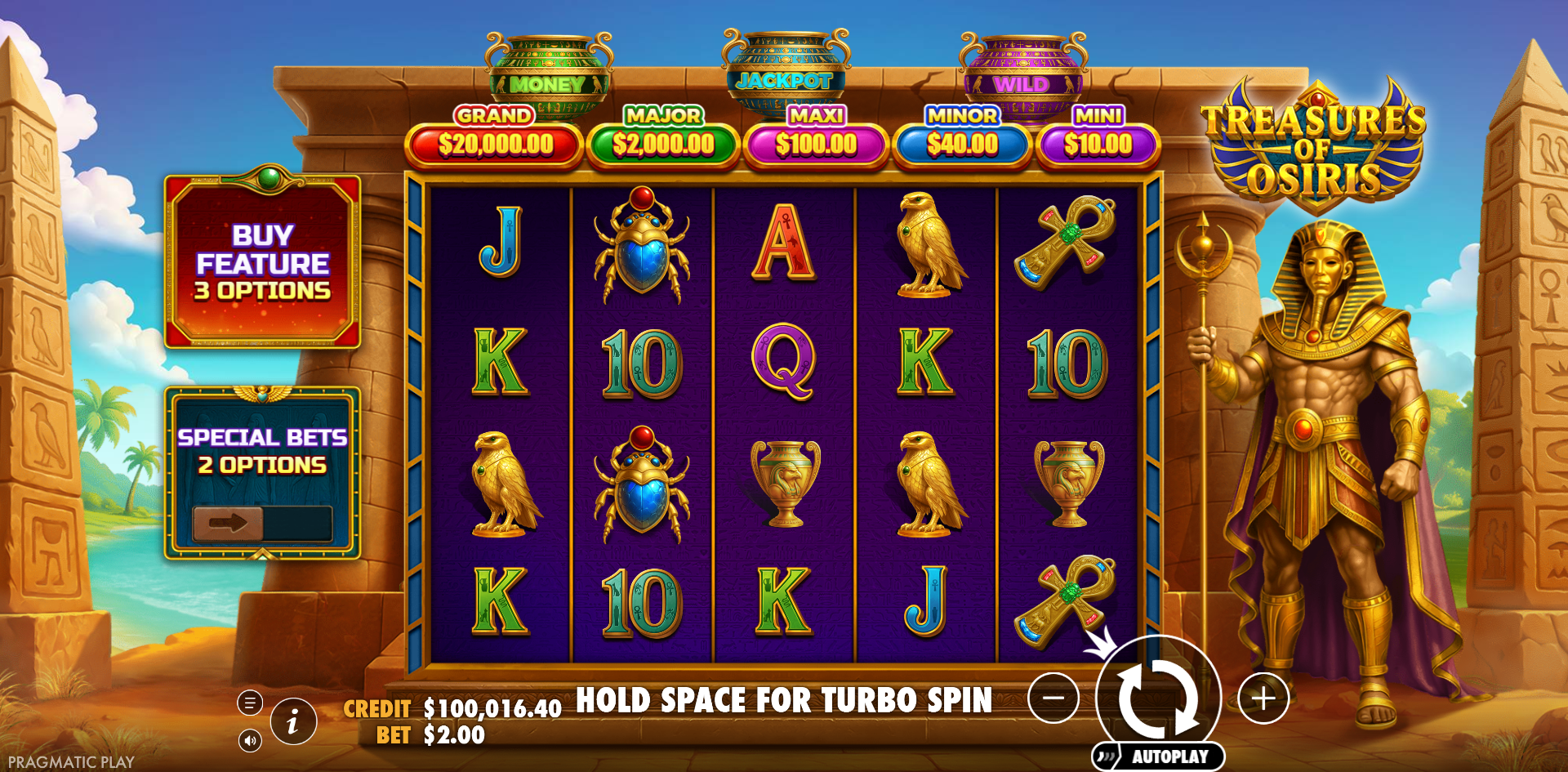 Treasures of Osiris online slot gameplay screenshot