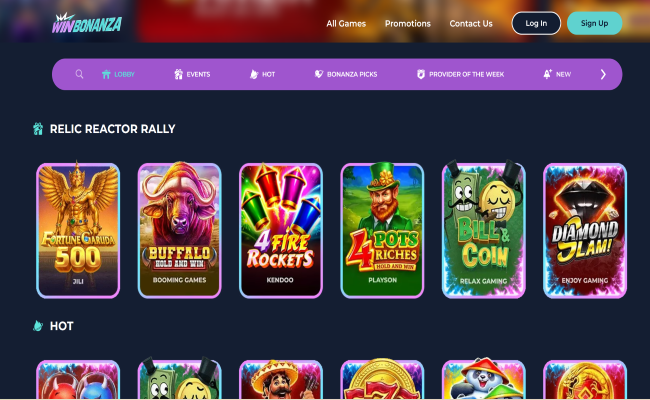 Win Bonanza games lobby screenshot