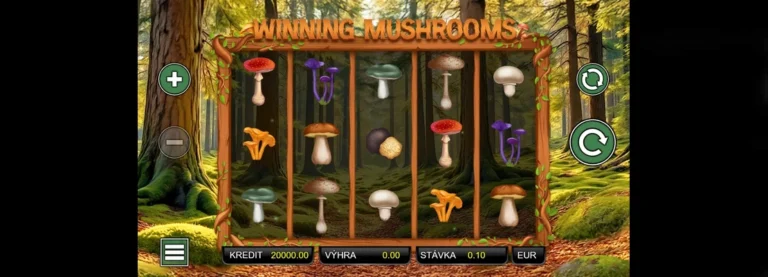 Winning Mushrooms Adell slot gameplay screenshot showing mushroom symbols on the reels