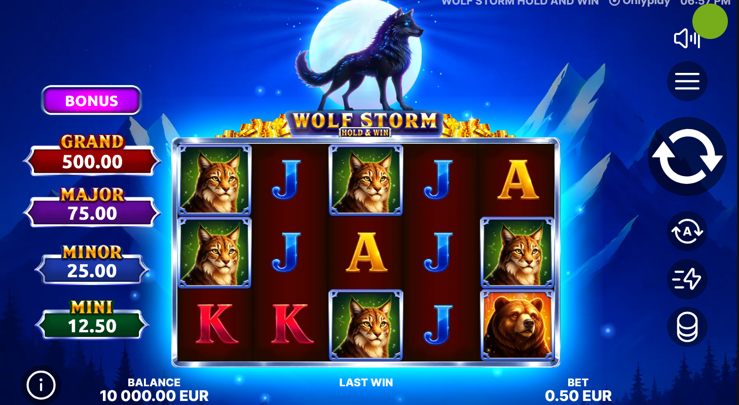 Wolf Storm Hold & Win slot gameplay screenshot