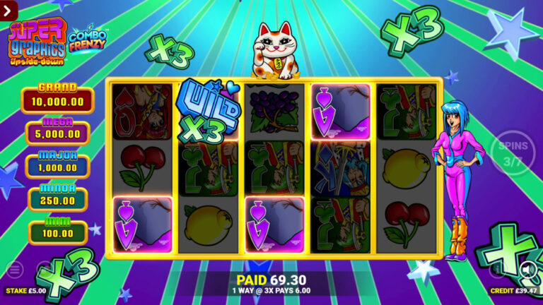 Blueprint Super Graphics Upside Down bonus reels with x3 Wild and Lucky Cat