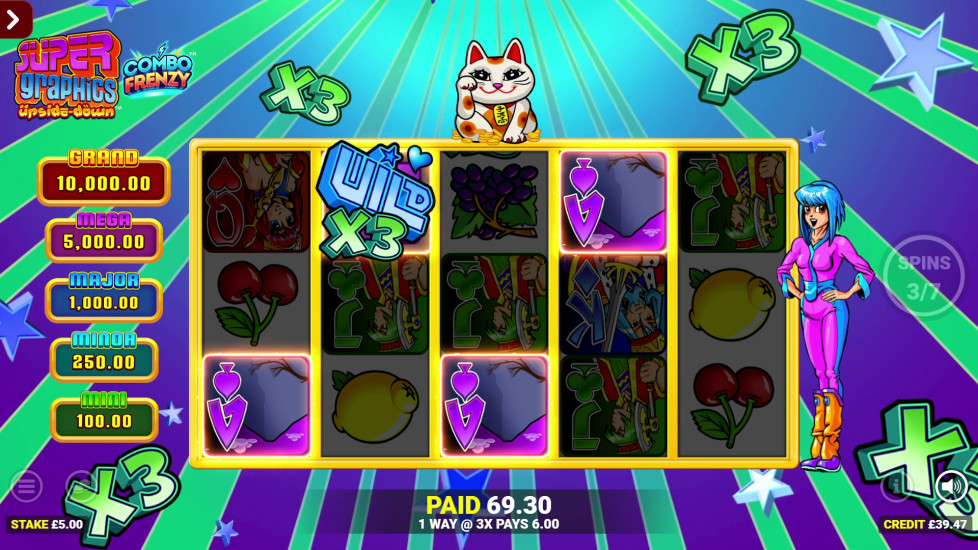 Blueprint Super Graphics Upside Down bonus reels with x3 Wild and Lucky Cat