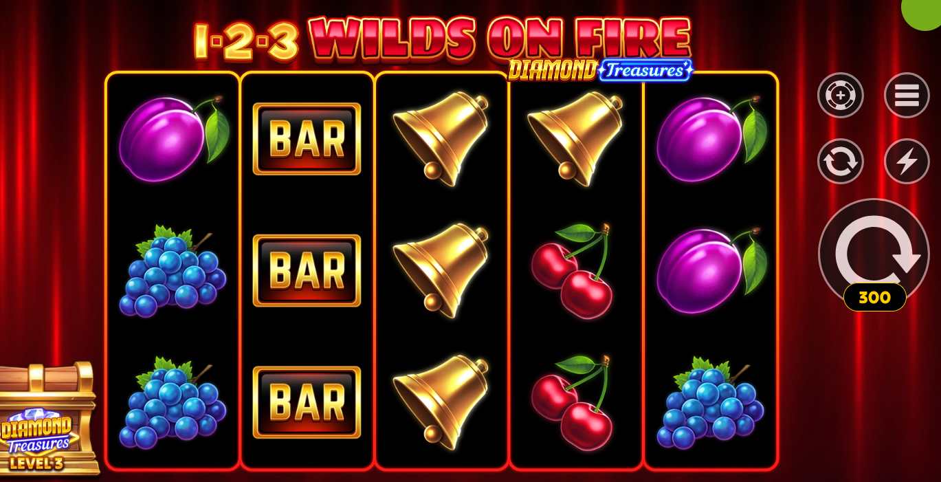 1-2-3 Wilds on Fire Diamond Treasures slot gameplay screenshot