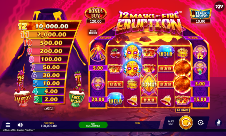 12 Masks of Fire Eruption Prize Flow slot gameplay screenshot