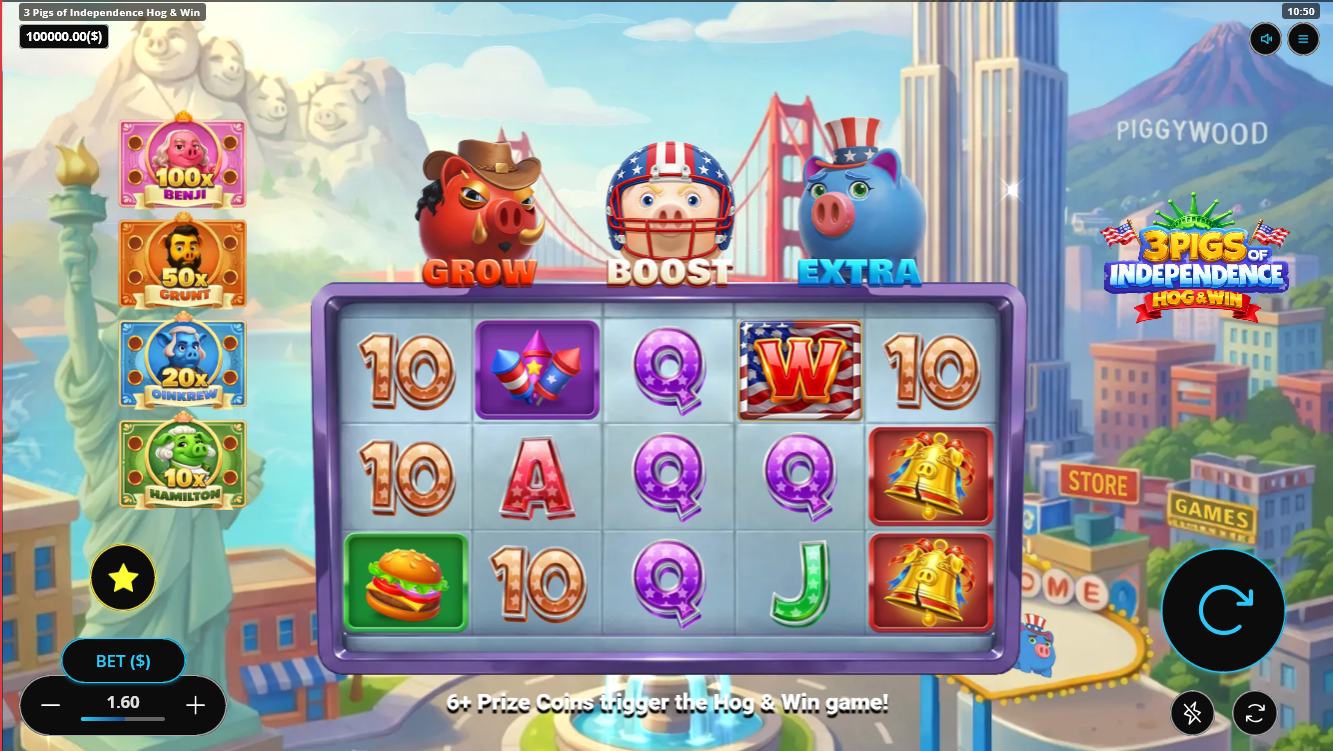 3 Pigs of Independence slot gameplay screenshot