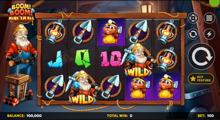 Boom! Boom! Mine 'Em All slot gameplay screenshot