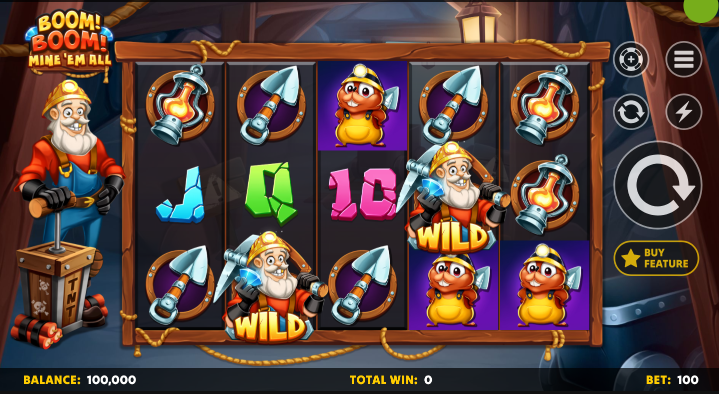 Boom! Boom! Mine 'Em All slot gameplay screenshot