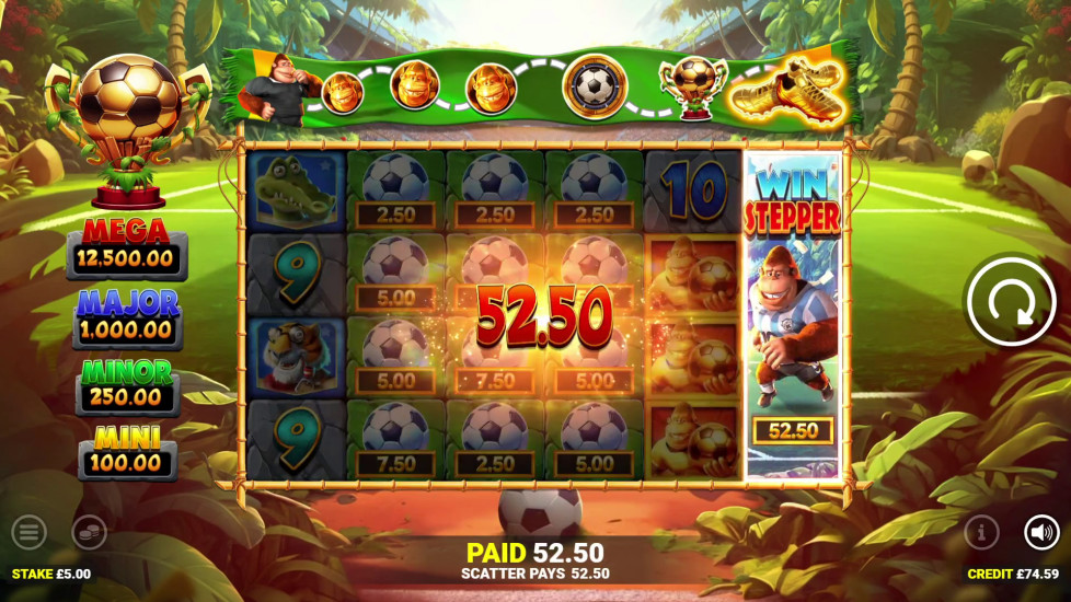 Kong Even Bigger Balls six-by-four football-themed reels with cash balls and an expanded Win Stepper collector