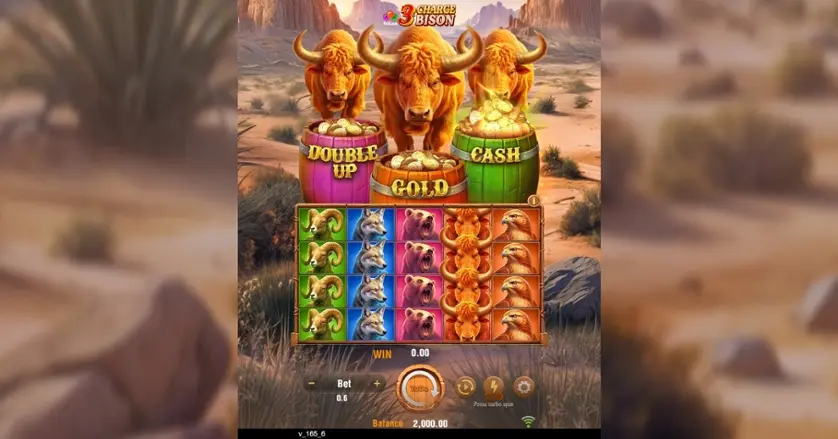 3 Charge Bison online slot gameplay screenshot showing the reels