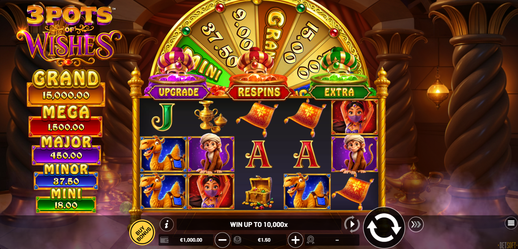 3 Pots of Wishes by Betsoft, full landscape gameplay screenshot