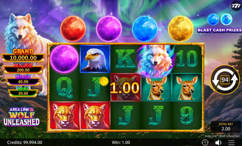 Area Link Wolf Unleashed slot gameplay screenshot