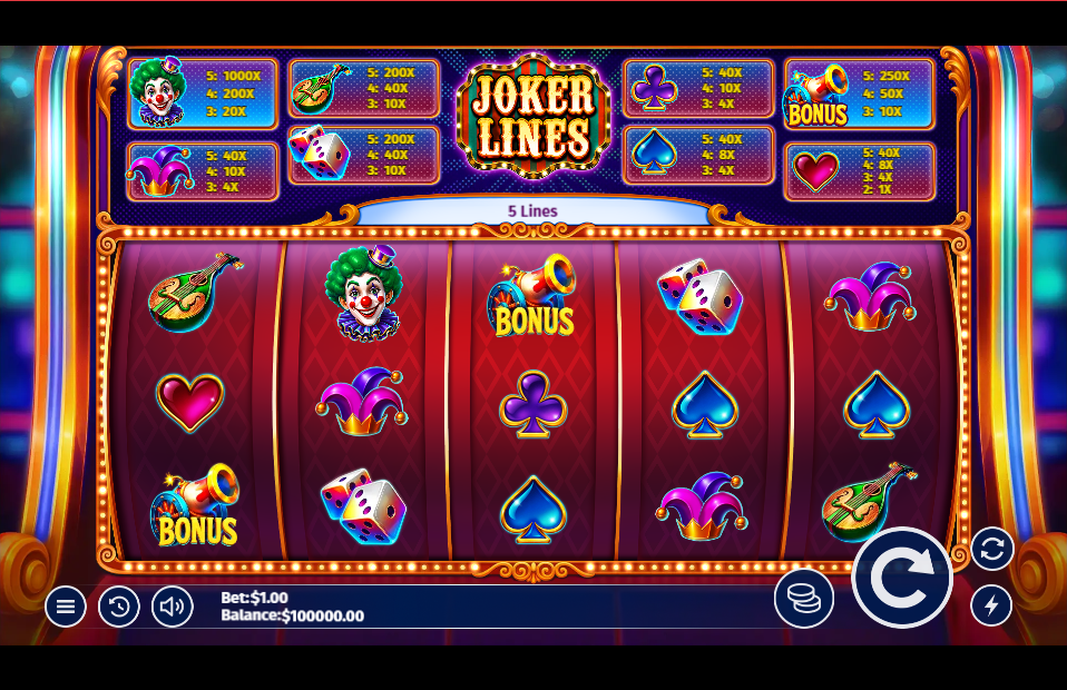 Joker Lines slot gameplay screenshot