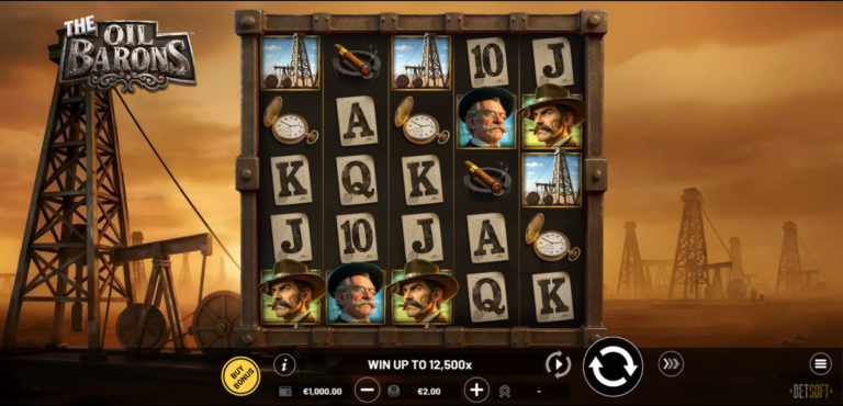 The Oil Barons Betsoft slot gameplay showing the full five-reel screen