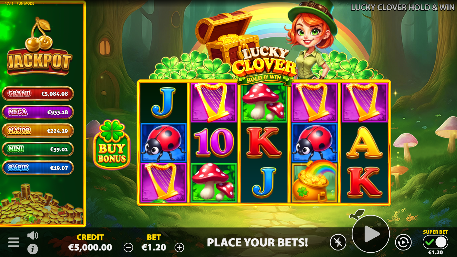 Lucky Clover Hold & Win full landscape gameplay screen