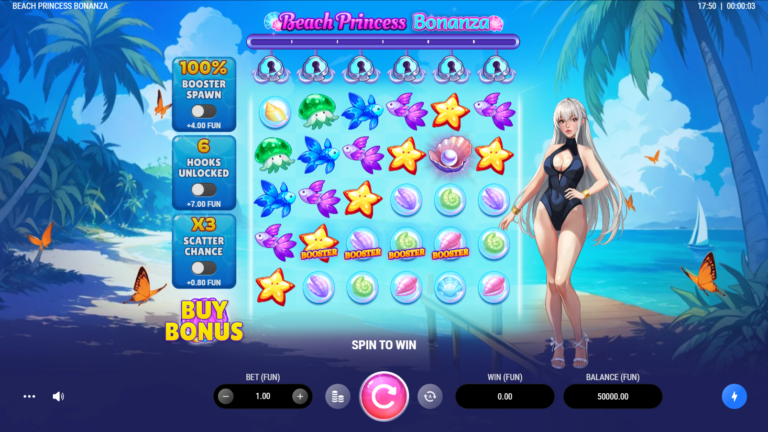 Beach Princess Bonanza full landscape gameplay screen