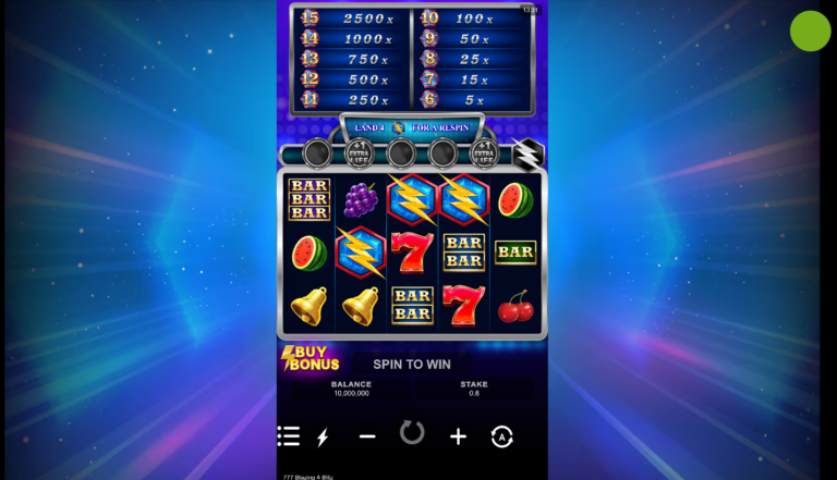 777 Blazing 4 Blitz slot gameplay screenshot