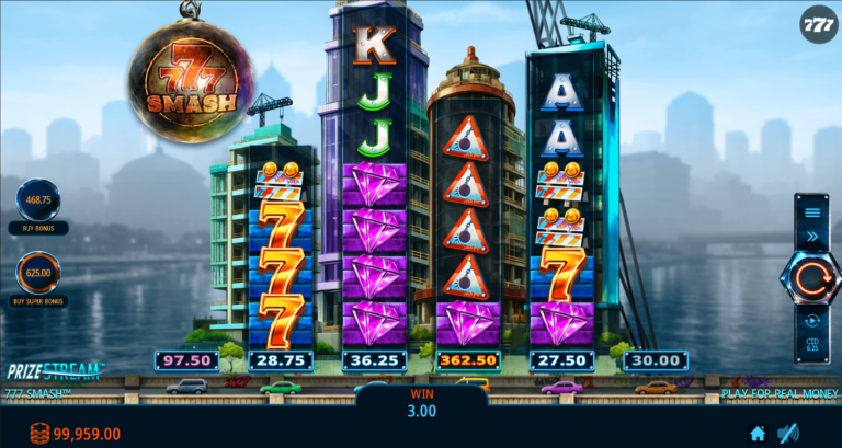 777 Smash online slot gameplay screenshot showing the reels