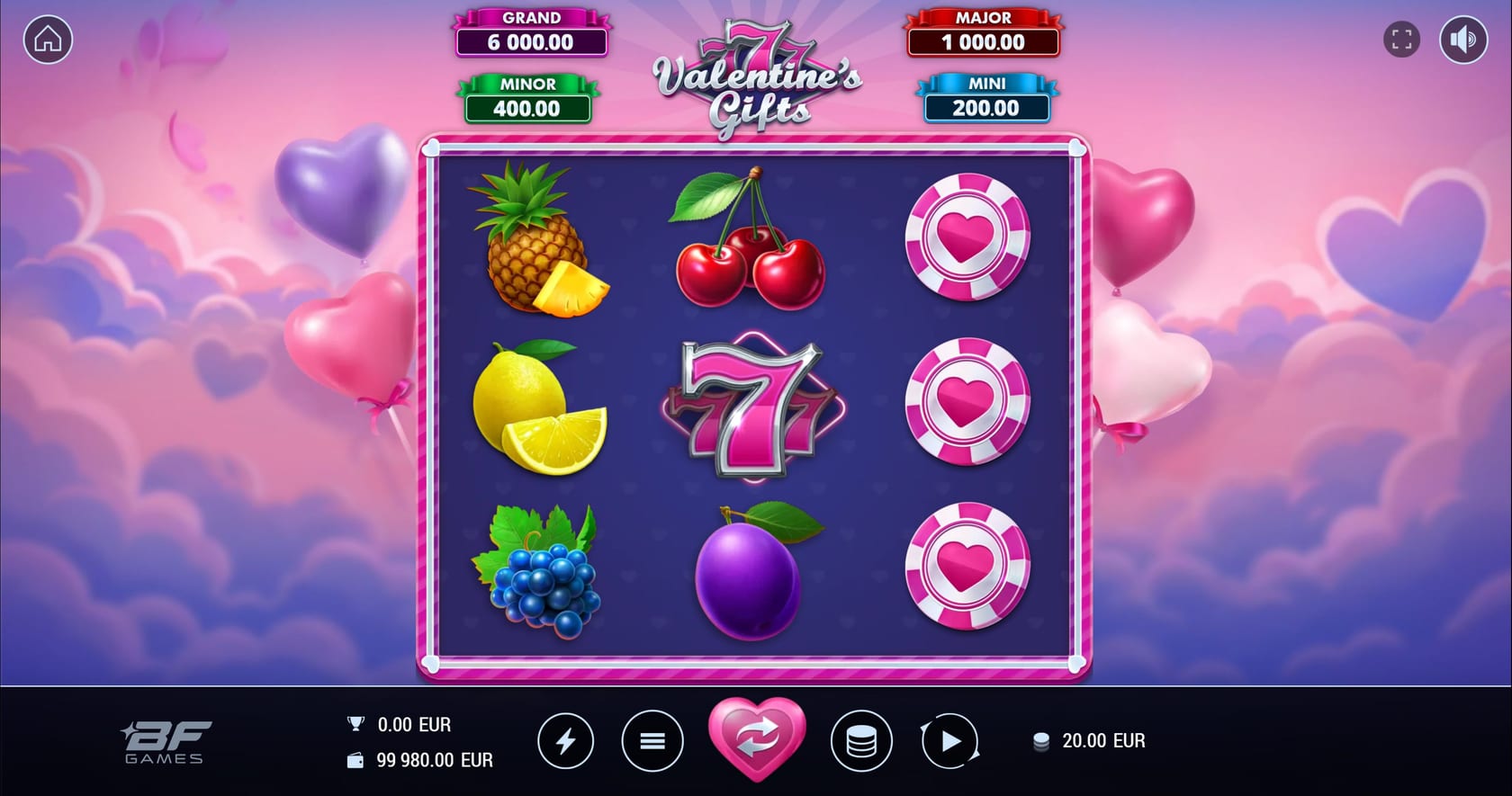 777 Valentine's Gifts full gameplay with fruit reels and Valentine gift boxes