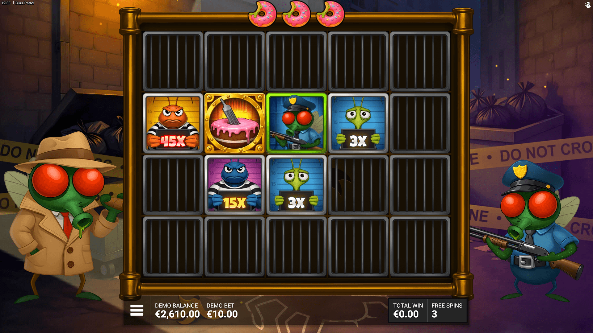 Buzz Patrol five-by-four Hold and Win bonus grid