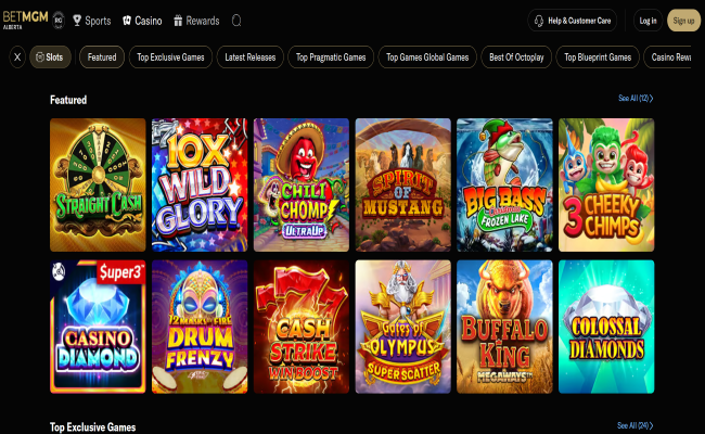 BetMGM Casino games lobby showing featured slots