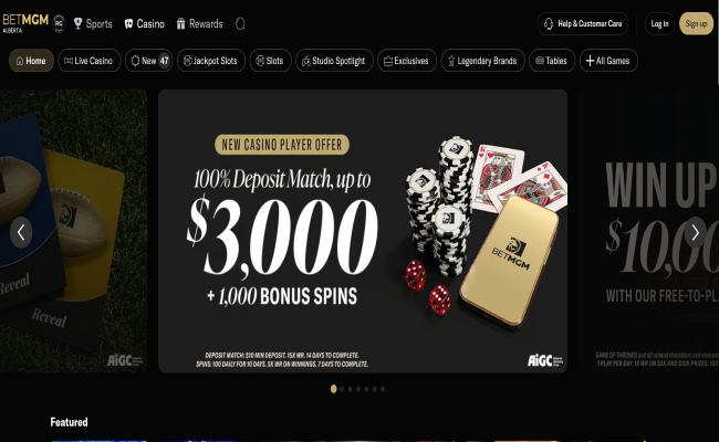 BetMGM Casino lobby with welcome offer banner