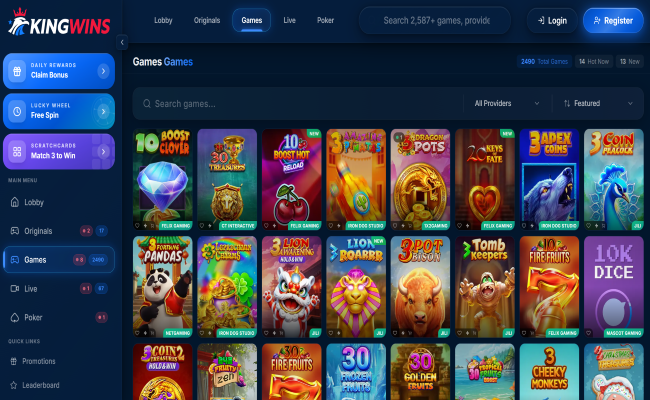 KingWins Casino games lobby