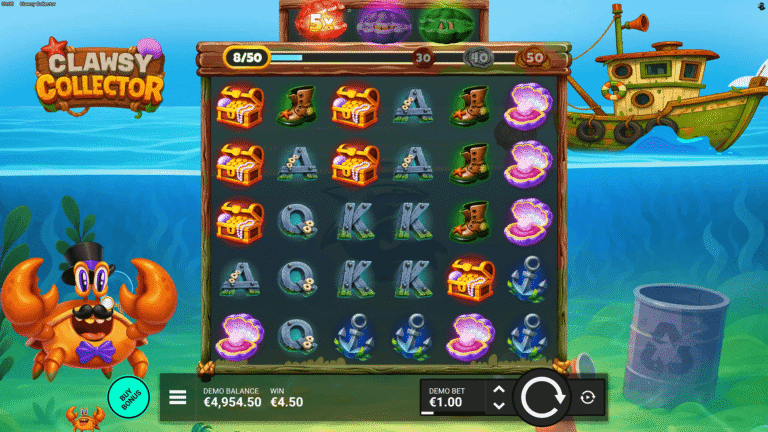 Clawsy Collector underwater game grid and booster counter