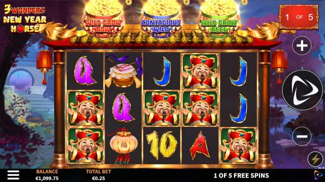 3 Wonders New Year Horse five reel free spins board with three Wild feature pots