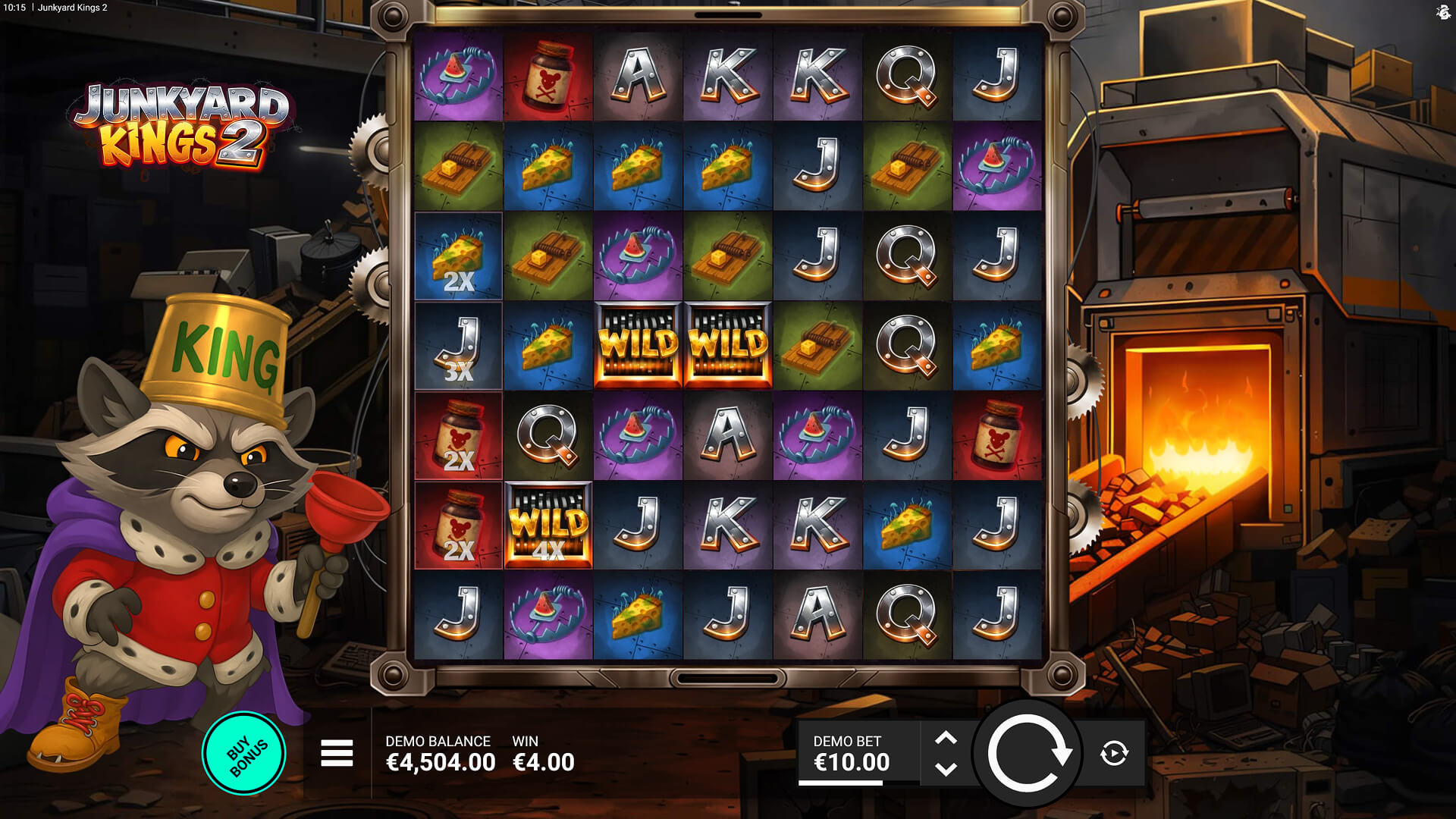 Junkyard Kings 2 seven-by-seven cluster grid with Wilds and cell multipliers