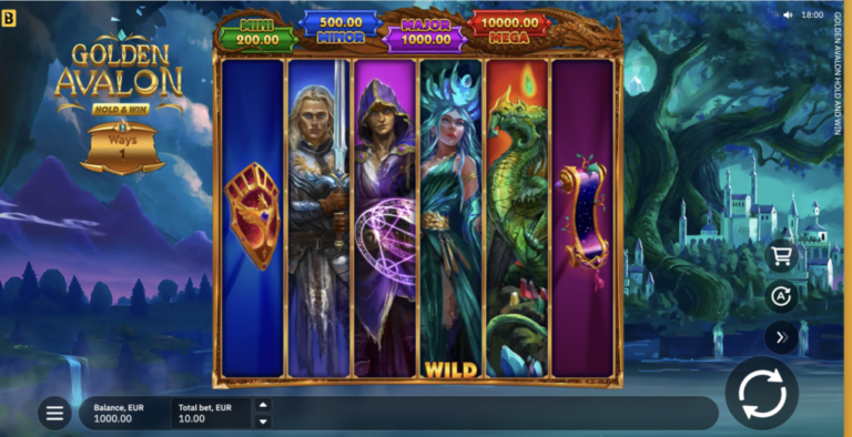Golden Avalon Hold and Win gameplay with Arthurian character symbols