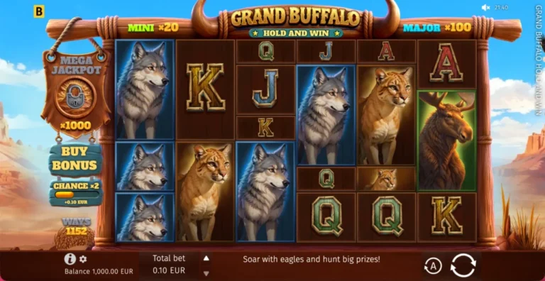 Grand Buffalo Hold and Win variable-height reels and jackpot badge